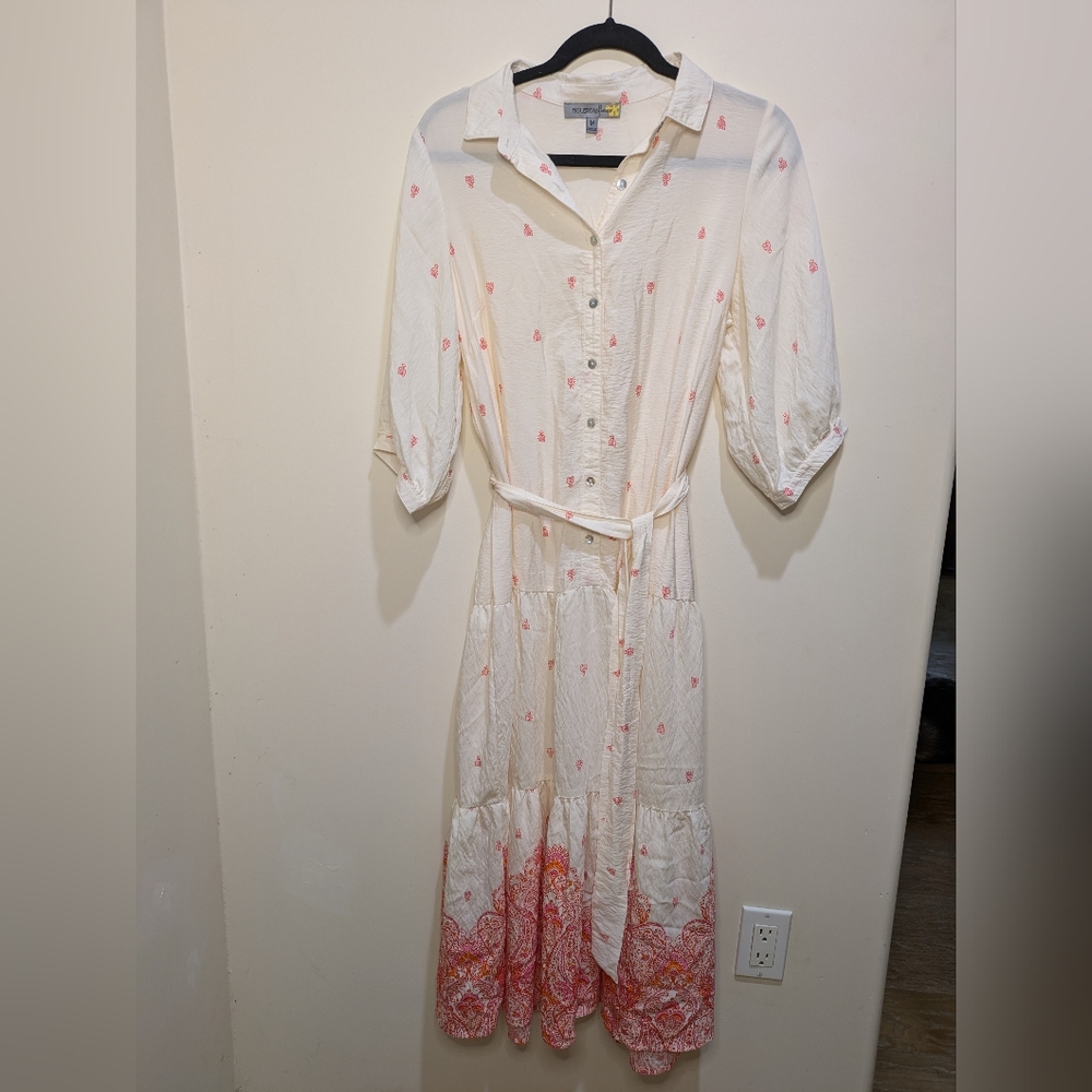 Figueroa And Flower Midi Shirt Dress with Pink Border Print